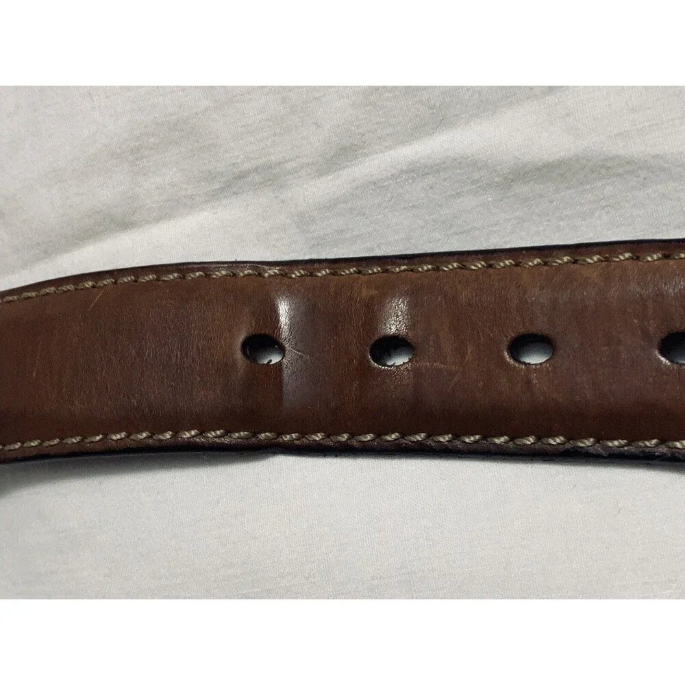Fossil Brown Genuine Leather Belt Mens Size 34 Nickel Buckle 1.5